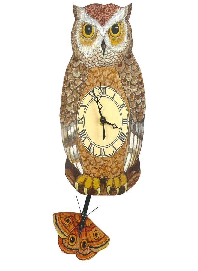 Modern Artisans Night Owl Pendulum Wall Clock Brown - Image 1